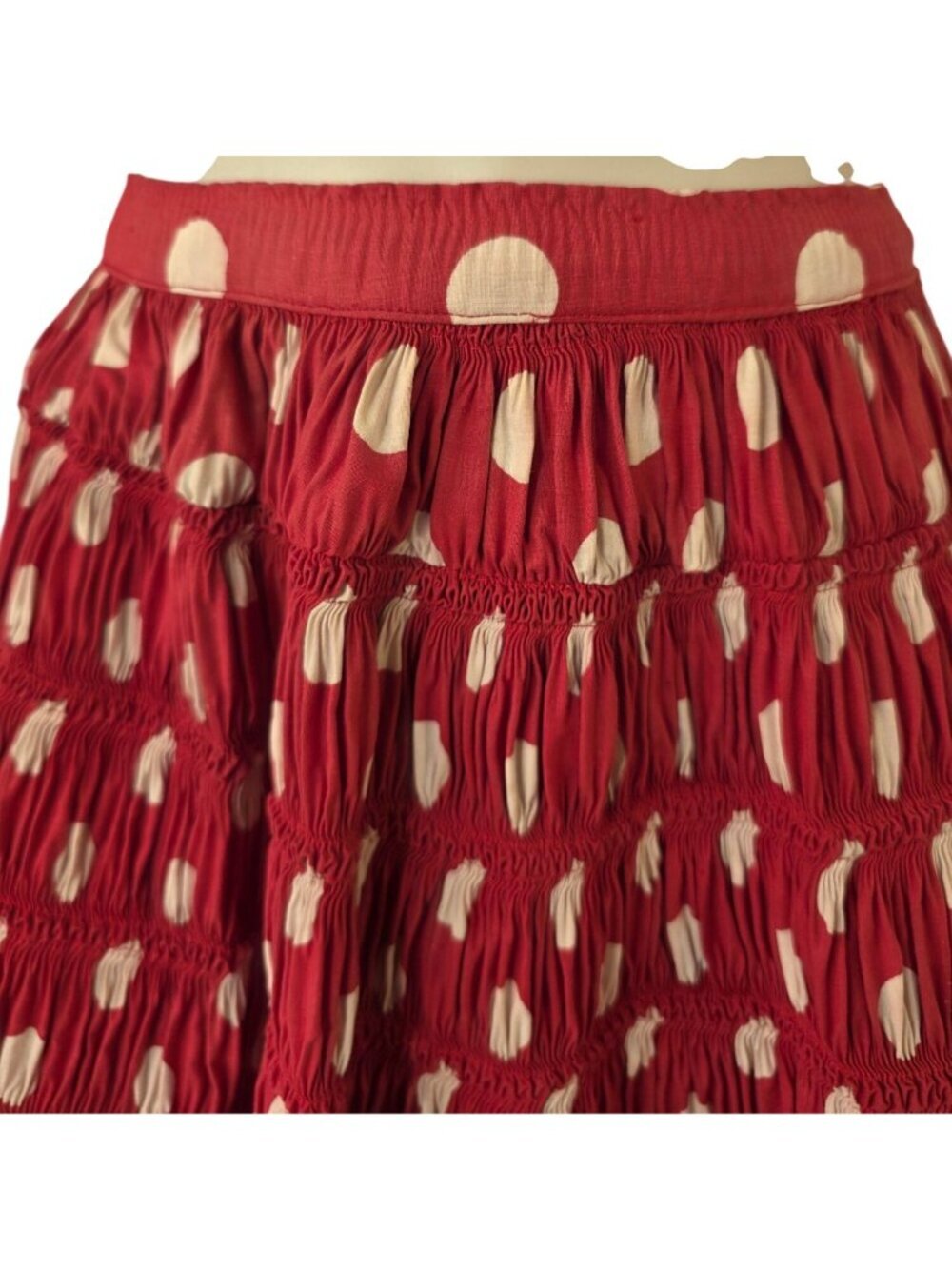 Vintage Red Polka Dot Prairie Skirt Sz XXS 22” Waist Boho Cottagecore Midi Skirt - Picture 5 of 12